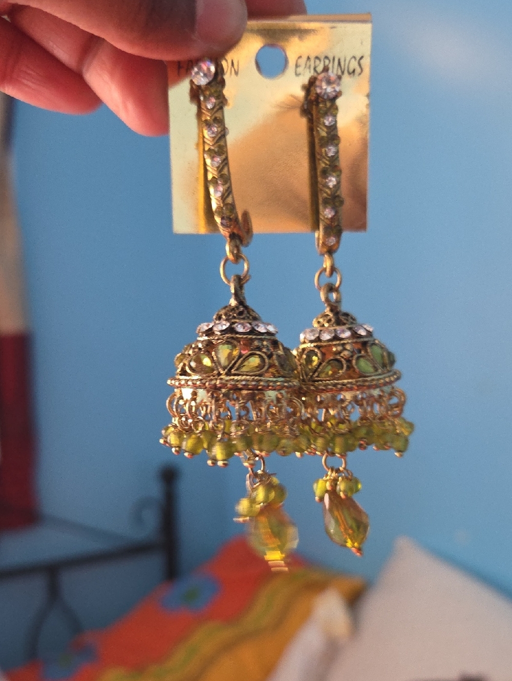 Gold-Tone Green Jhumka Drop Earrings